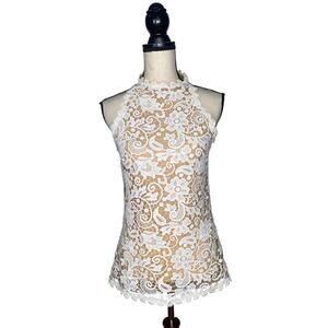 Julian Chang White Lace Halter Tank Top      Size: M